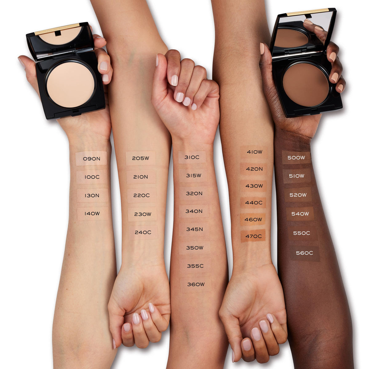 Lancôme Dual Finish close-up under warm lighting suggests longwear, lightweight wear.