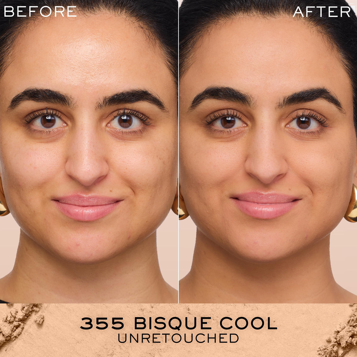 Lancôme Dual Finish dry-application swatch for buildable coverage.