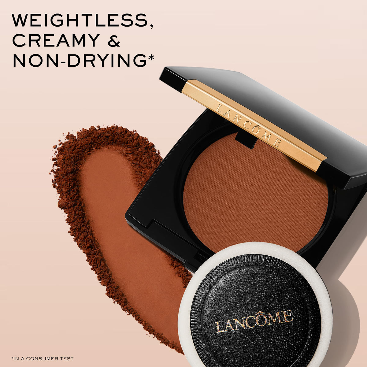 Lancôme Dual Finish powder texture highlights a lightweight formula reducing caking.