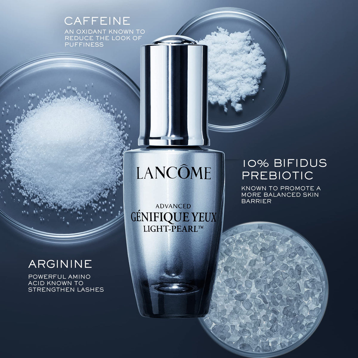 Lancôme Génifique Light Pearl Eye Serum with Bifidus Prebiotic supports a balanced skin surface.