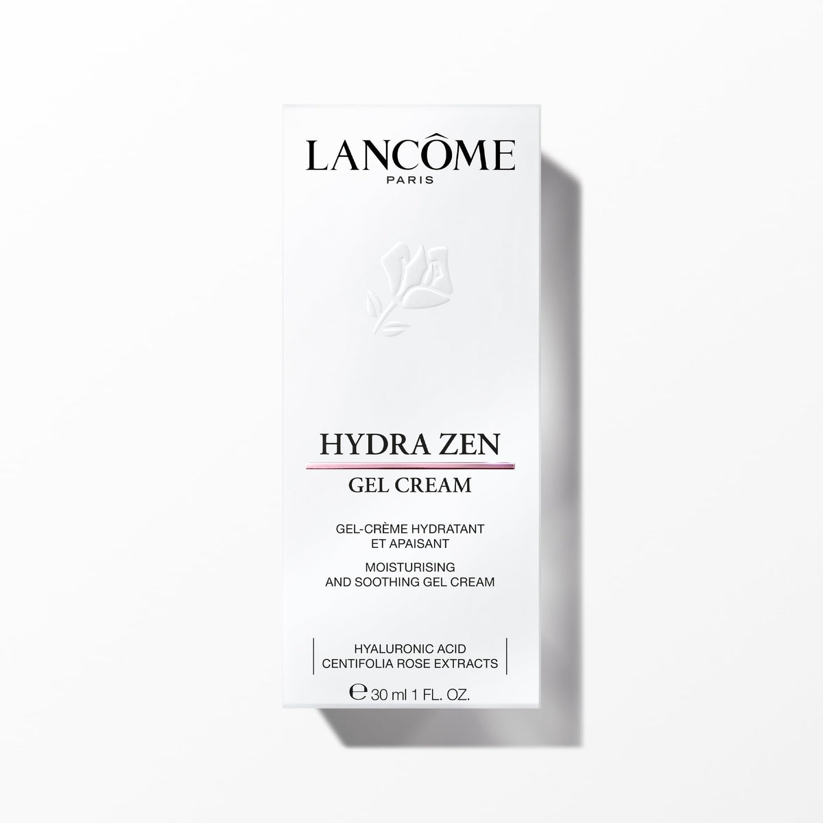Lancôme Hydra Zen Gel Cream packaging display highlights travel-friendly size.