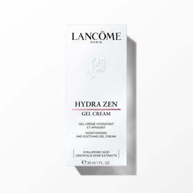 Lancôme Hydra Zen Gel Cream packaging display highlights travel-friendly size.