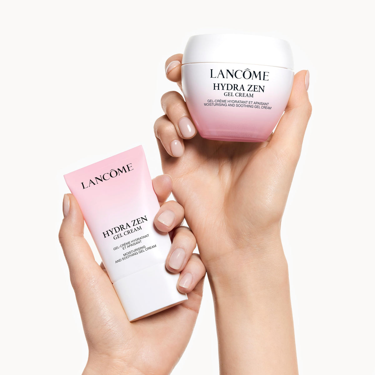 Lancôme Hydra Zen Gel Cream swirl shows quick absorption into skin.