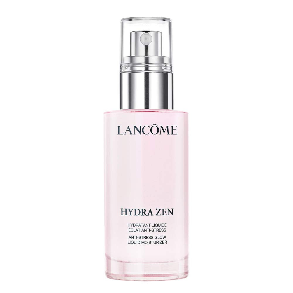Lancôme Hydra Zen Glow bottle close-up showing hydrating formula for radiant skin.