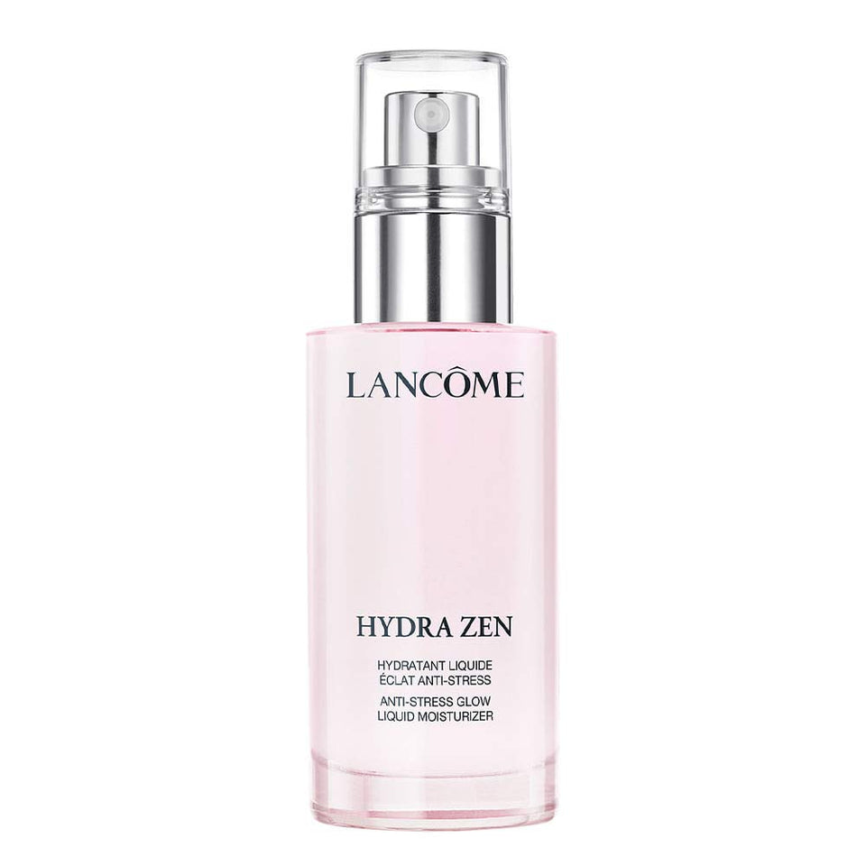 Lancôme Hydra Zen Glow bottle close-up showing hydrating formula for radiant skin.