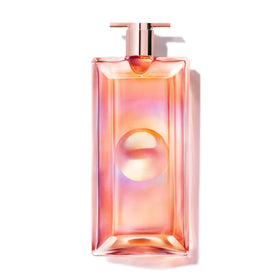 Lancôme Idôle Nectar bottle in peach hue highlights bold floral notes.