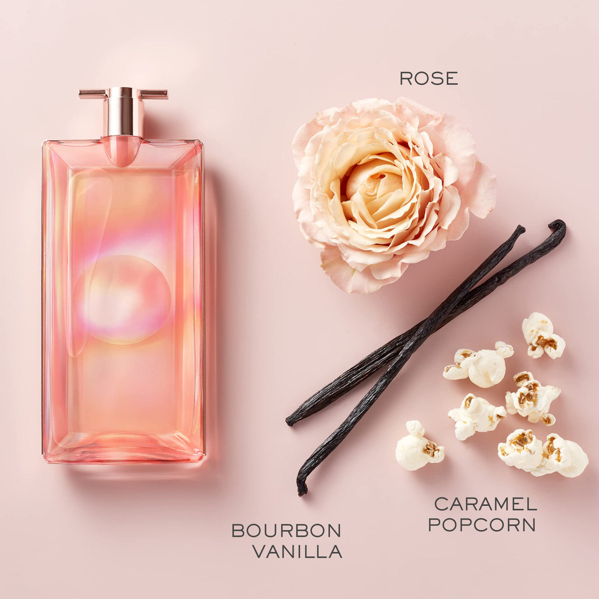 Lancôme Idôle Nectar packaging with holographic peach finish conveys modern luxury.