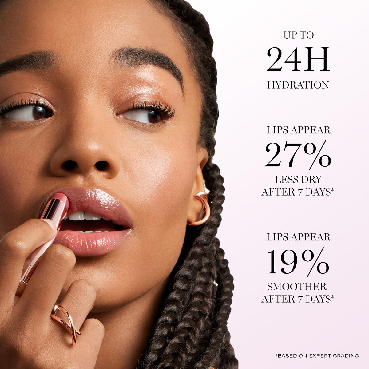 Lancôme Lip Idôle Butterglow swatch showing buildable color on lips