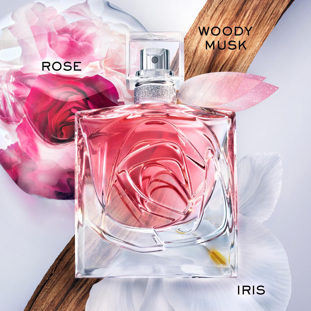 La Vie Est Belle Rose Extraordinaire rose water note close-up for a fresh floral feel.