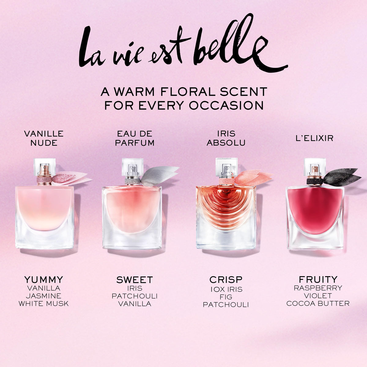 Lancôme La Vie Est Belle musk detail evokes soft warmth.