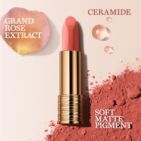 Lancôme L'Absolu Rouge Intimatte ceramides and rose extracts nourish lips.