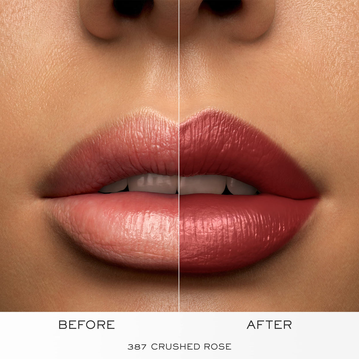 Lancôme L'Absolu Rouge lip color worn in daylight showing vibrant shade