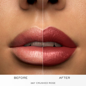 Lancôme L'Absolu Rouge lip color worn in daylight showing vibrant shade