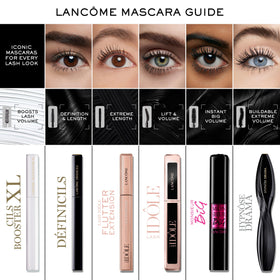 Lancôme Lash Idôle brown mascara on lashes with defined fan.