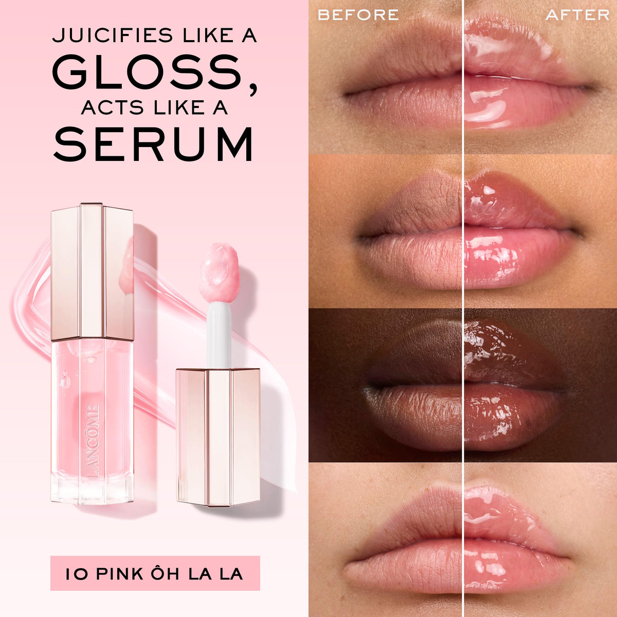 Lancôme Lip Idôle JuicyTreat applicator contouring lips for even coverage.