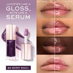 Lancôme Lip Idôle JuicyTreat shine close-up demonstrates vibrant gloss and 24-hour hydration.