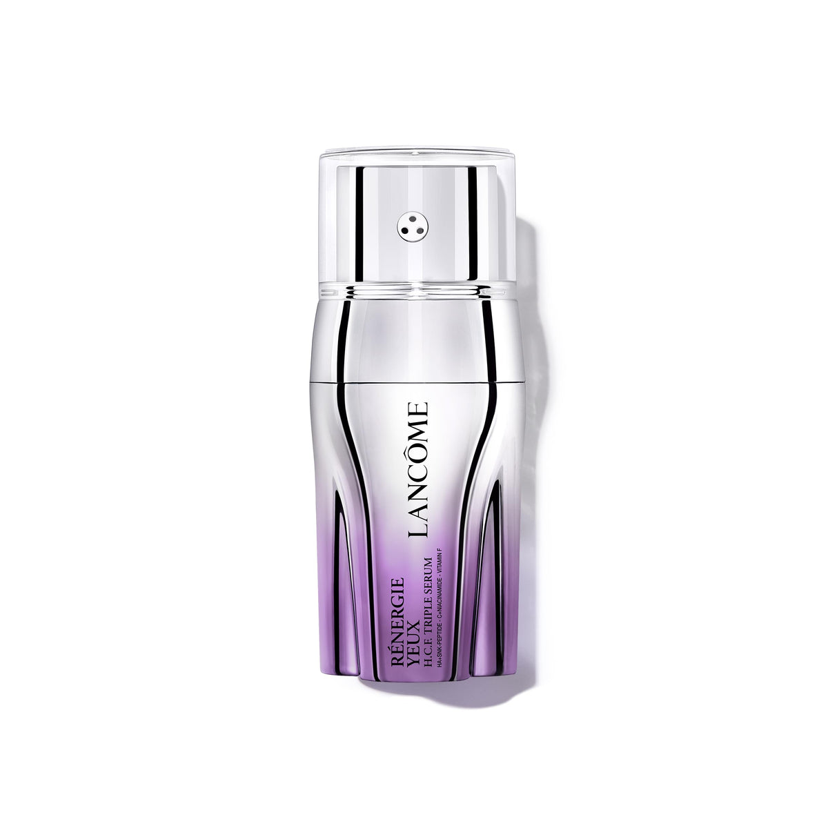 Lancôme Rénergie H.C.F. Triple Serum Eye bottle close-up with silky, fast-absorbing texture.