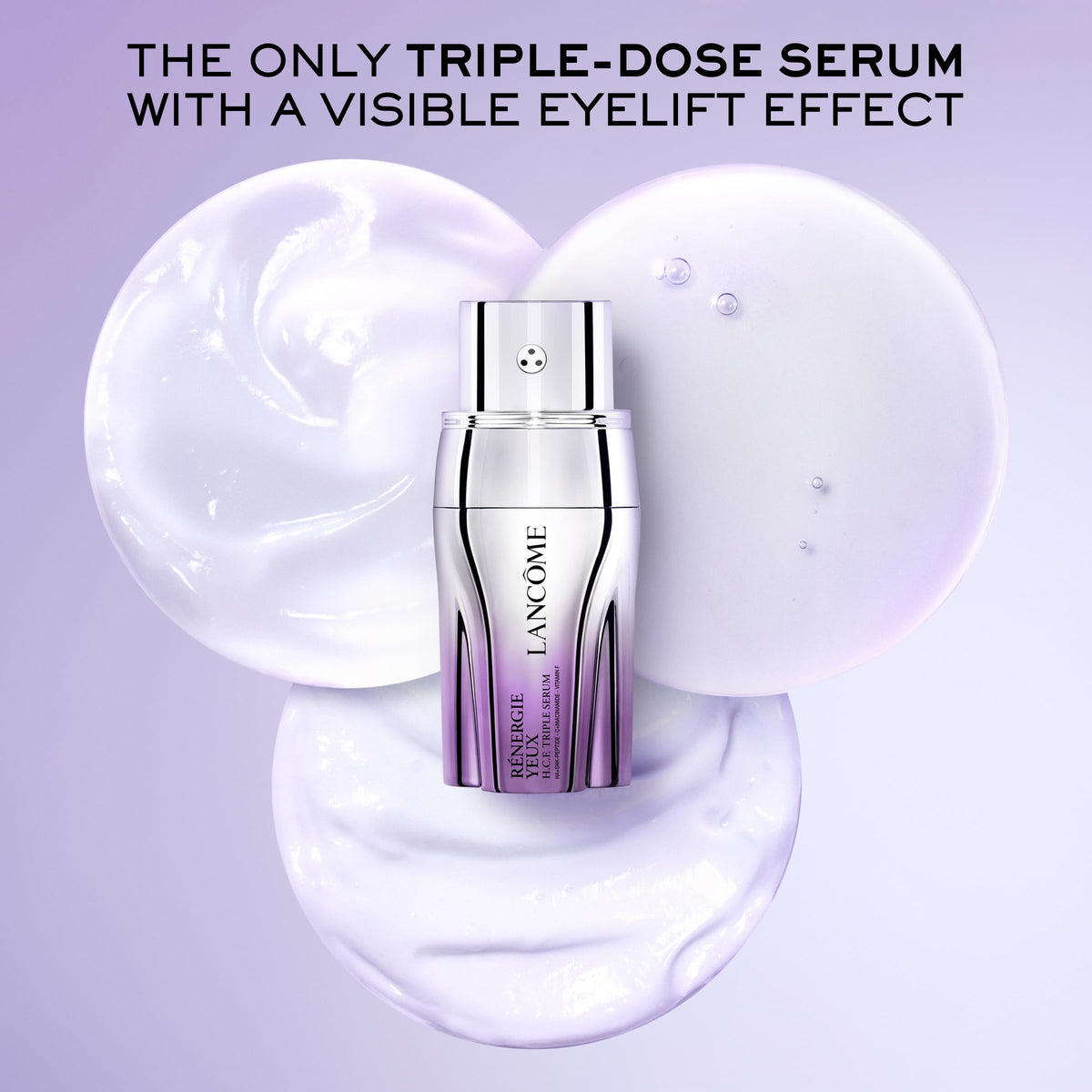 Lancôme Rénergie H.C.F. Triple Serum Eye pump-dispense shows lightweight, non-greasy formula.