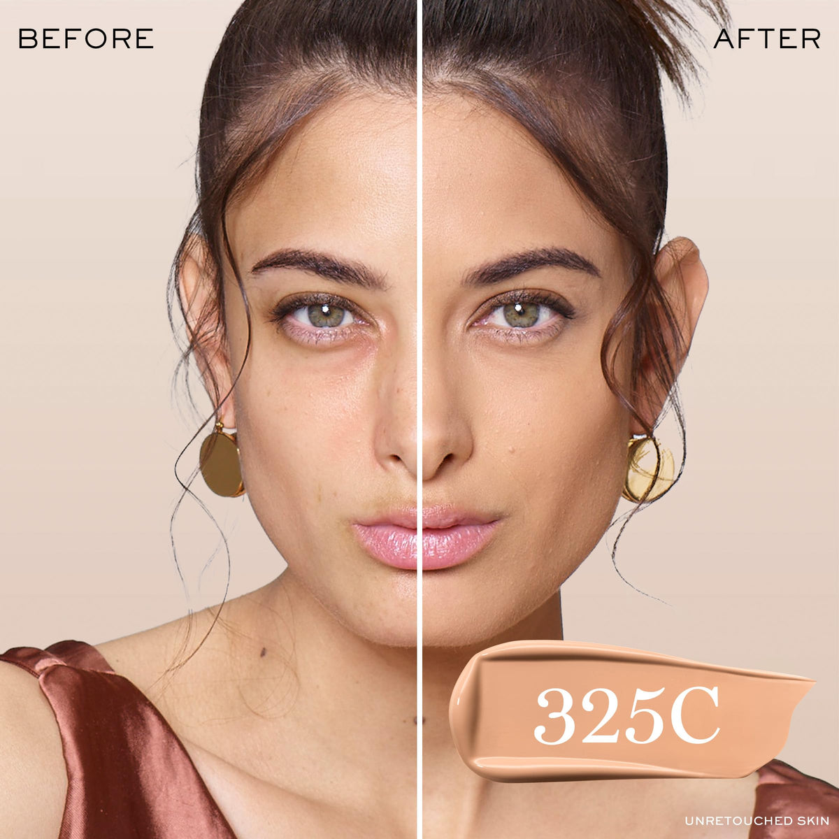 Lancôme Teint Idole Ultra Wear swatch on skin showing natural matte finish.