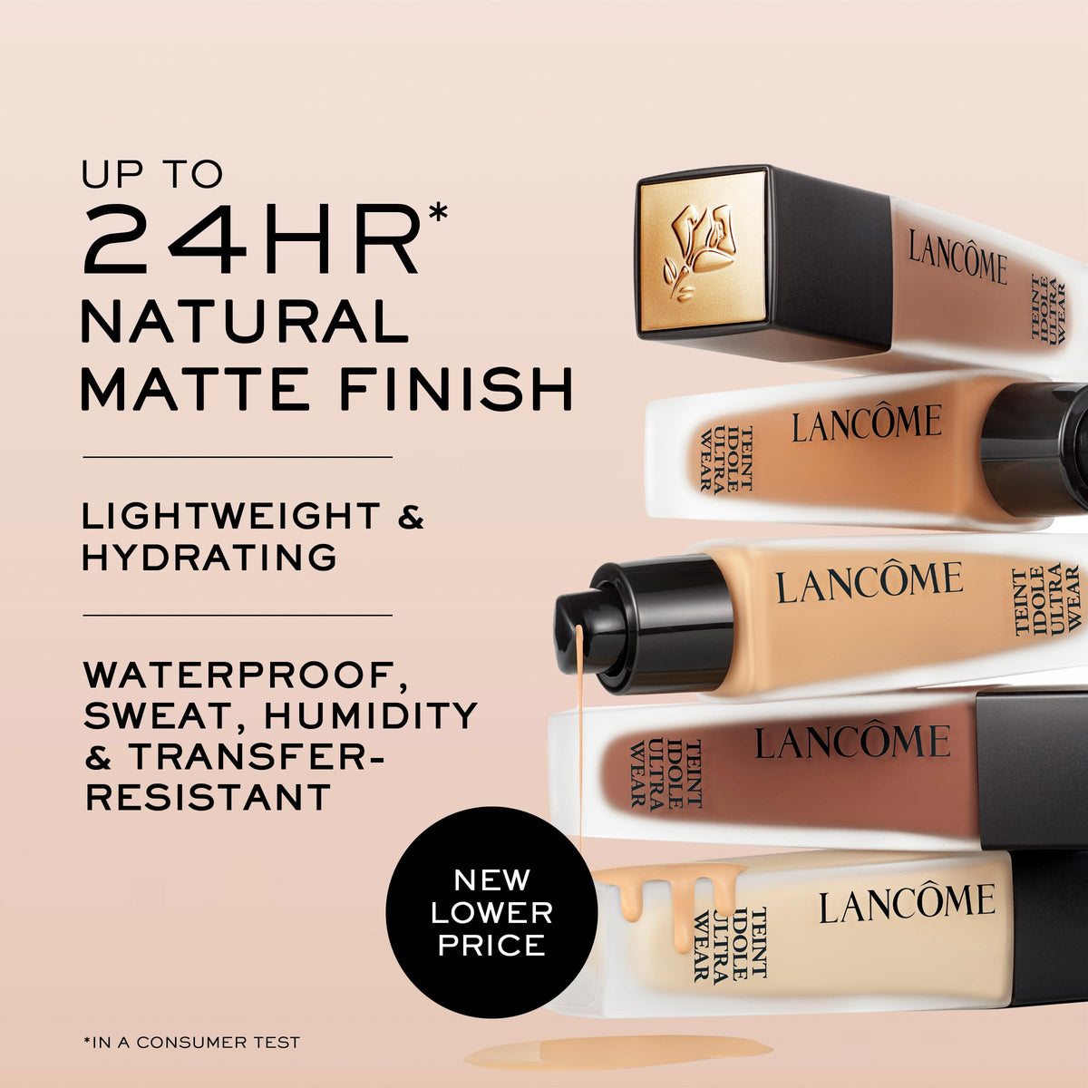 Lancôme Teint Idole Ultra Wear 330N swatches show neutral-peach undertones