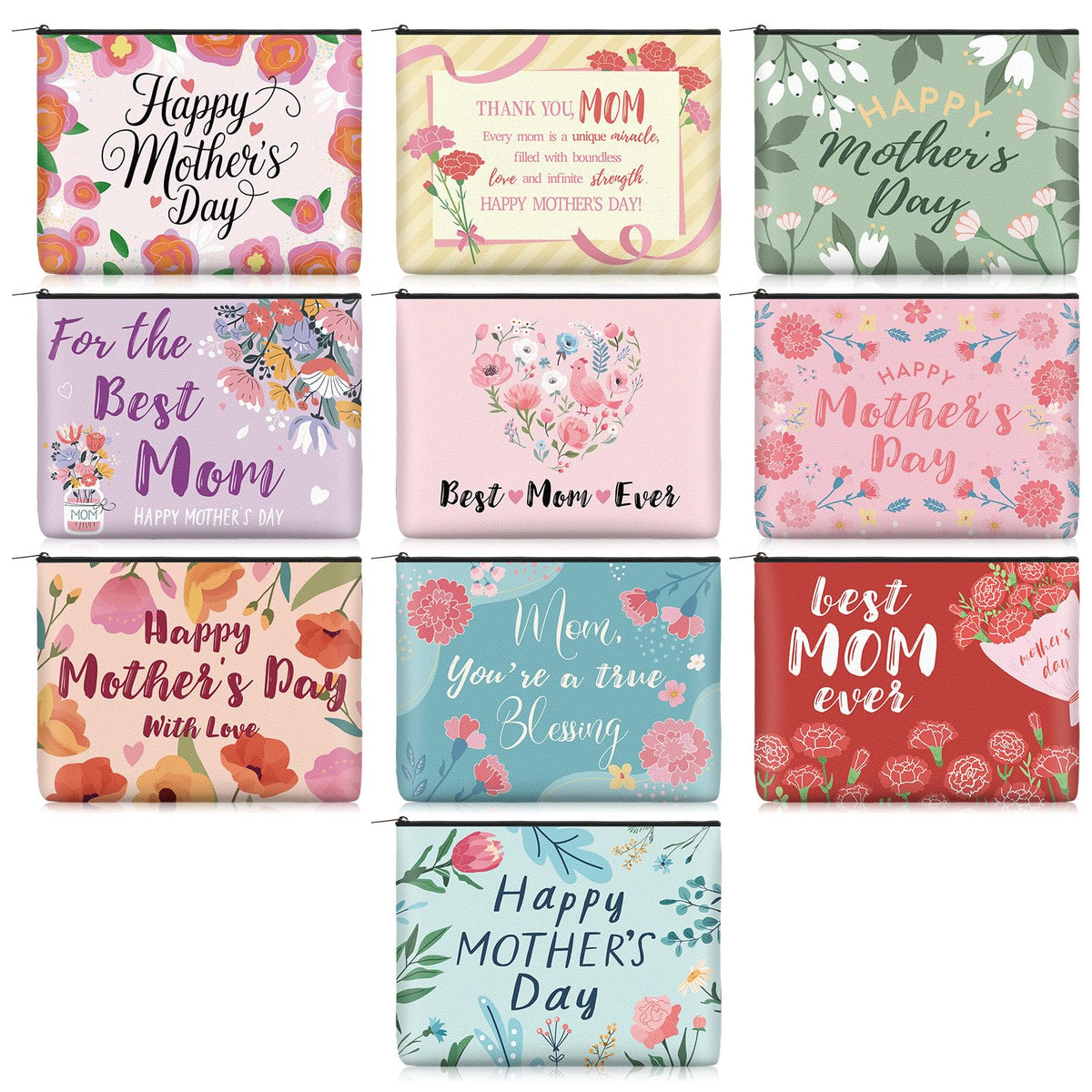 Landical Mother's Day canvas makeup bag set with floral patterns for on-the-go cosmetics.