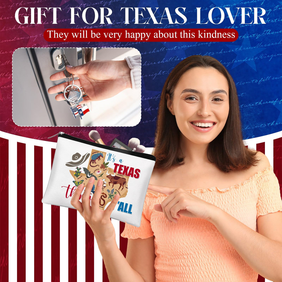 Landical Texas keychain design 1: sturdy metal with rustic Texan motif