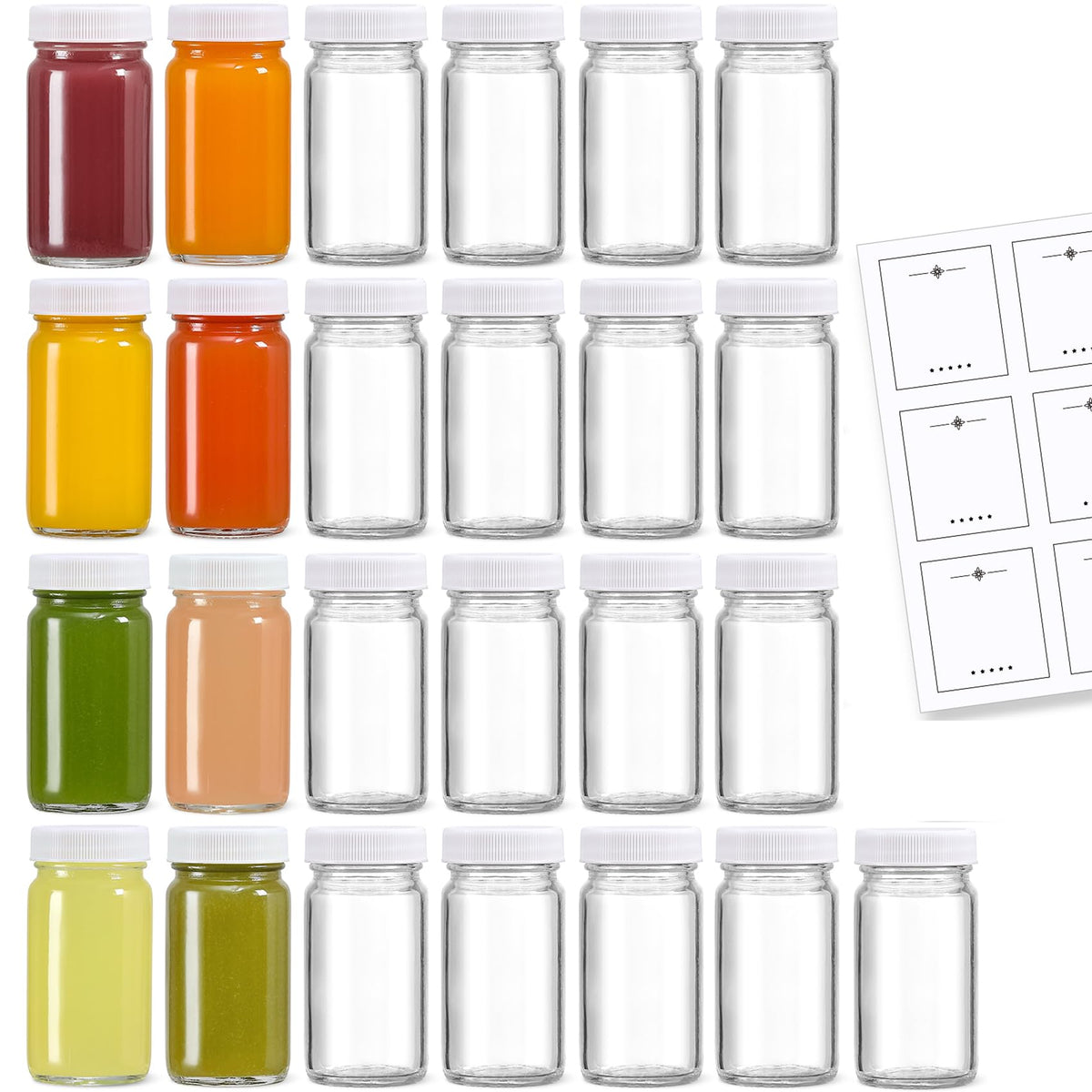 LANDNEOO 2 oz glass shot bottles with white lids for travel and storage
