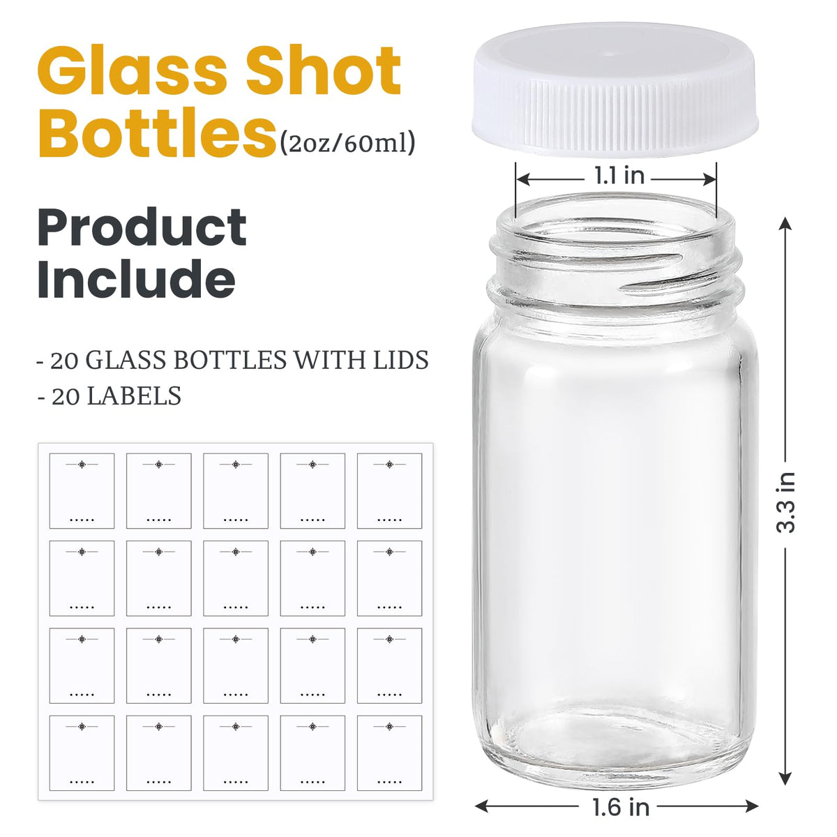 LANDNEOO bulk pack of 20 bottles with labels for easy meal prep