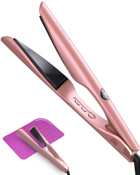 LANDOT 2-in-1 rose gold front view for straight or curled styling options.