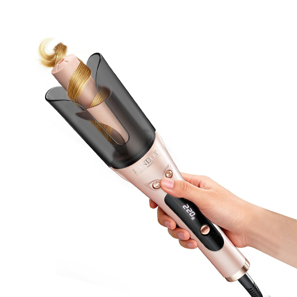 LANDOT automatic curling iron 1 inch on white background for quick, even curls