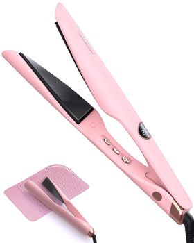 LANDOT flat iron straightening in blush pink for quick home smoothing.