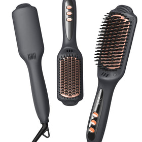 LANDOT Hair Straightener Brush with dense bristles smoothing thick hair