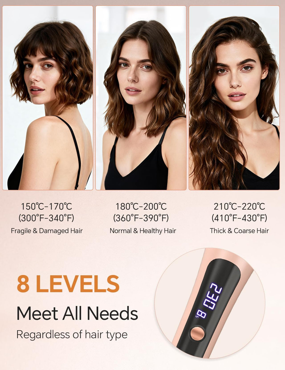 LANDOT rose gold finish curling iron with ergonomic handle for comfortable styling