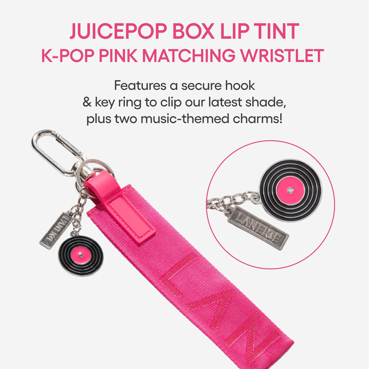 Laneige JuicePop Box lip tint wristlet ready for on-the-go touch-ups and quick access.