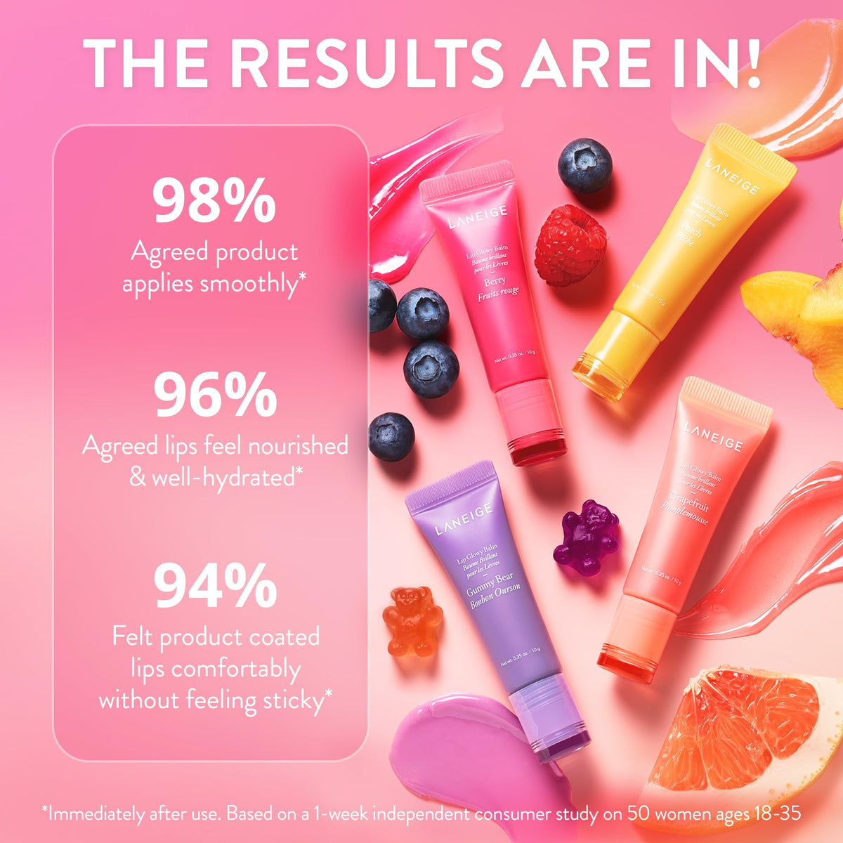 LANEIGE Lip Glowy Balm Peach closeup shows butter texture for nourished lips.
