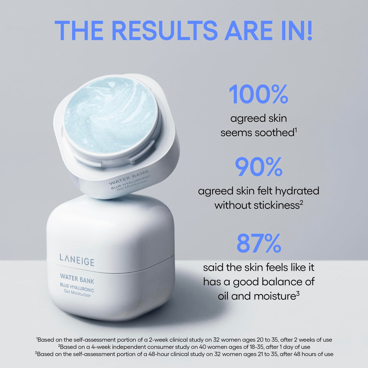 Laneige Water Bank Blue Hyaluronic Gel mini bead texture showing fast-absorbing hydration.