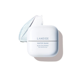 Laneige Water Bank Blue Hyaluronic Gel mini bottle close-up for lasting hydration.