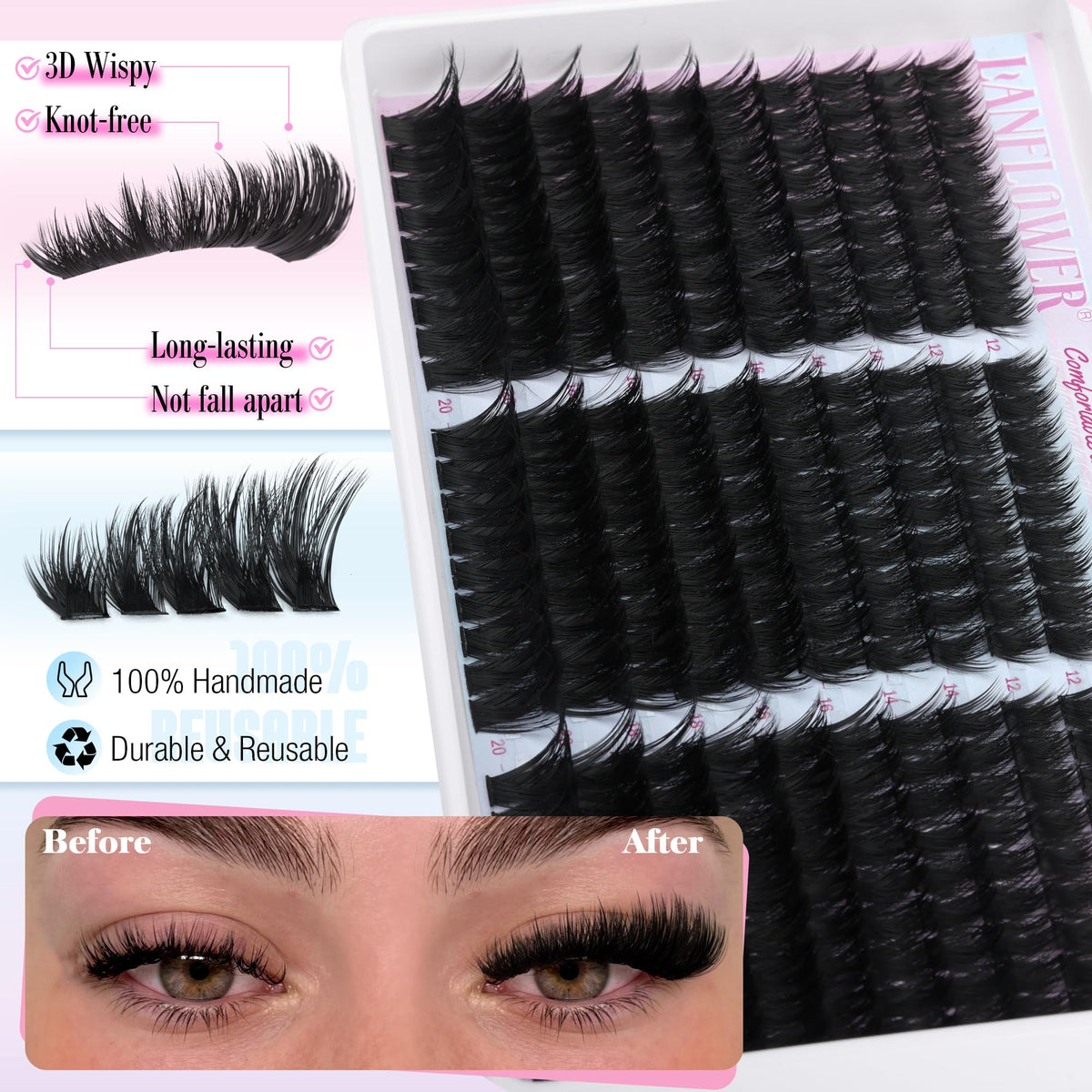 LANFLOWER 300-piece lash clusters highlight value for multiple applications.