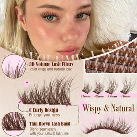 Lanflower brown lash clusters 10-16mm lengths for customizable volume.