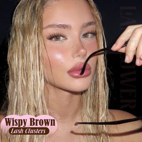 Lanflower brown lash clusters close-up showing wispy, natural-looking lashes.