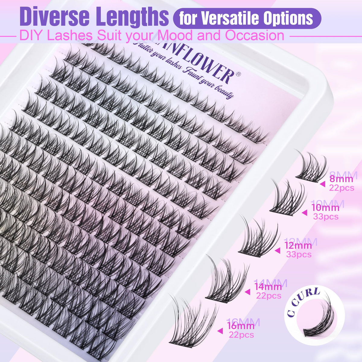 Lanflower Diverse Lengths lashes collection demonstrating customizable styling options.