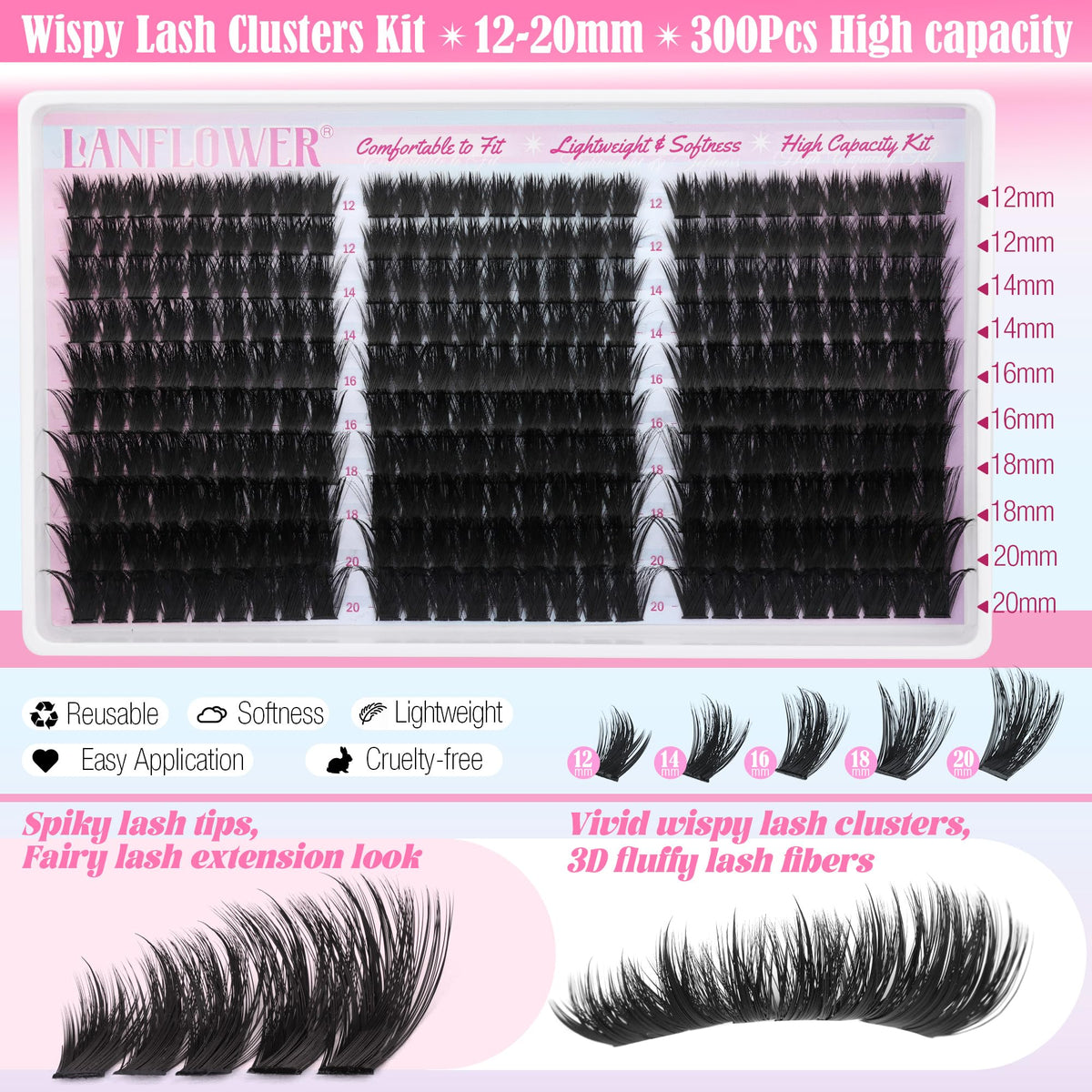 LANFLOWER Feather-light synthetic silk lashes feel soft and comfortable.