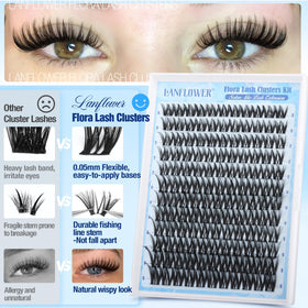 LANFLOWER Flora Lash Clusters Kit 0.05mm band detail for a barely-there feel.