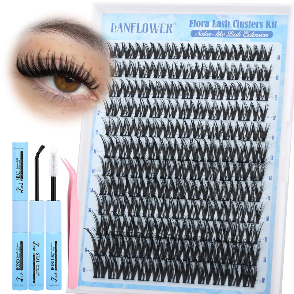 LANFLOWER Flora Lash Clusters Kit cover image shows natural look and soft matte finish.