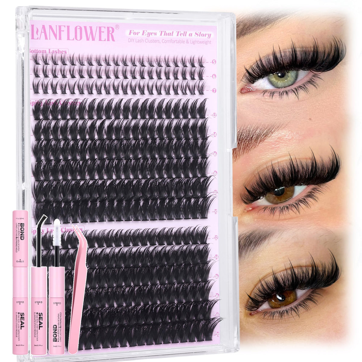 LANFLOWER Manga Lash Clusters Kit offers dramatic anime-inspired volume with lightweight lashes.