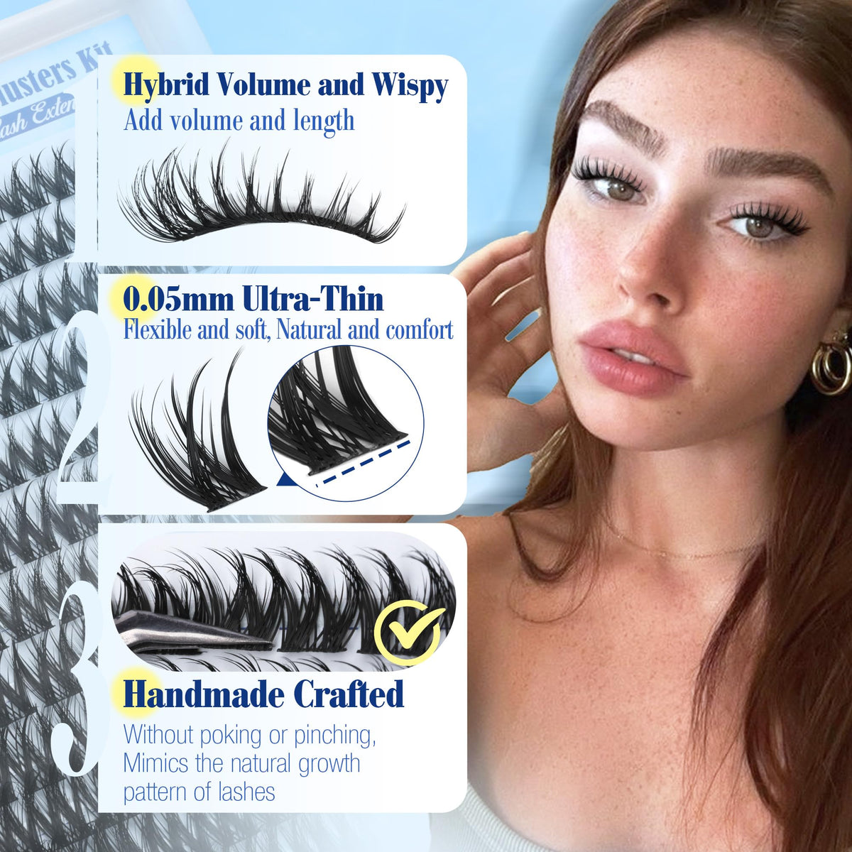 Lanflower soft fiber material closeup highlights smooth, natural-feel lashes.