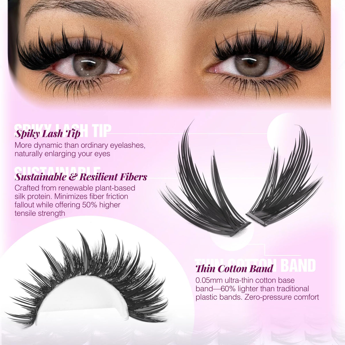 LANFLOWER Spiky Wispy Lashes add texture and motion to styles from daily to glam.