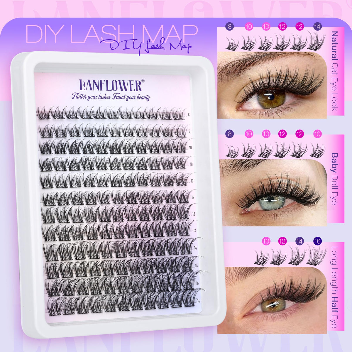Lanflower Thin Band Lash Clusters worn comfortably for long-lasting wear.