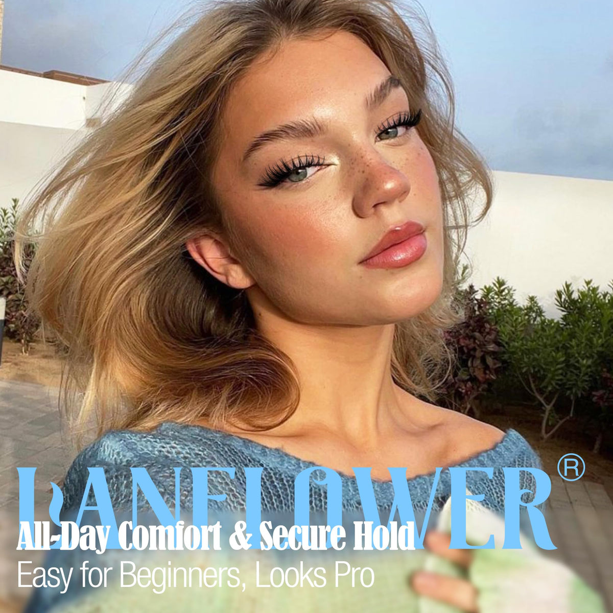 Lanflower wispy cluster lashes in use demonstrate lightweight, comfortable wear.