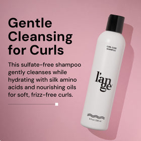L'ANGE HAIR Curl Care Gentle Shampoo pump portrait, soothing cleanse promotes curl definition and manageability.